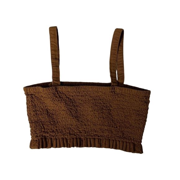 American Eagle Crop Top Small Brown Stretch Smocked Ribbed Y2K Tank - Picture 2 of 5